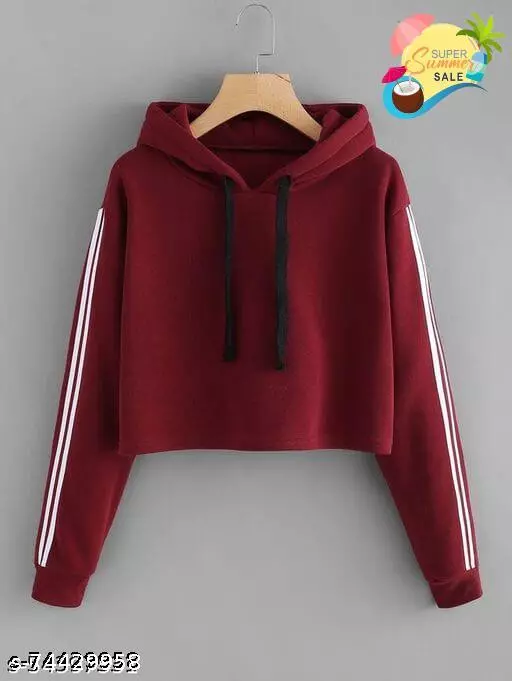 Women’s Sweatshirt” Plain Crop Maroon Stylish tshirt Hoodie Hood for women & Girls