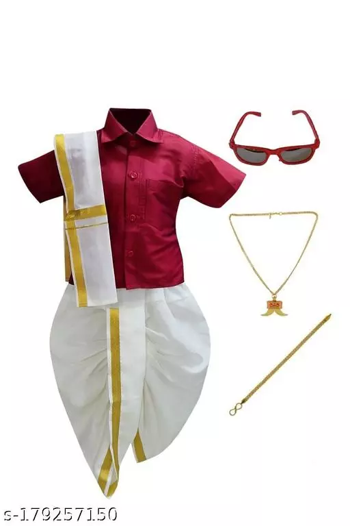 Boys Traditional Cotton Silk Dhoti & shirt Set -With Gift Kurta set