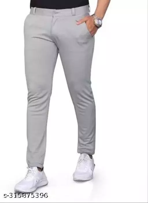 Regular Fit Men Light Gray Lycra Blend Trousers