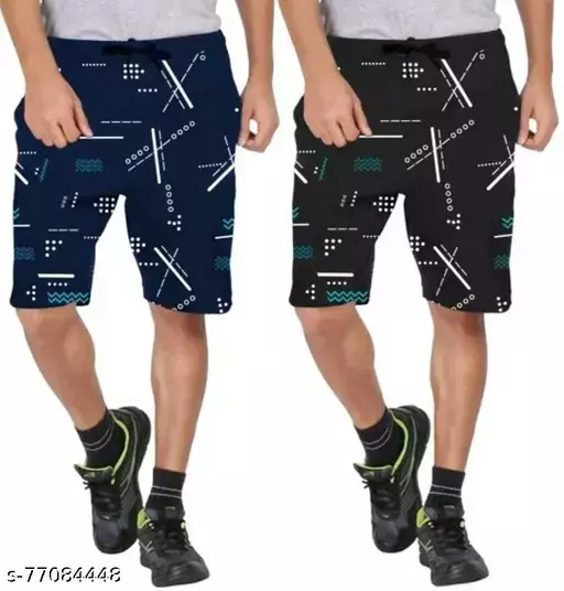 Mens Printed Shorts Black - Navy