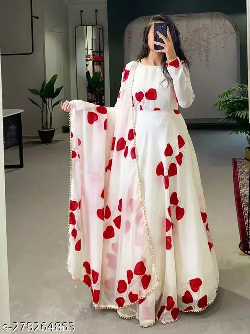 Tulsi Enterprise Stylish Fancy Trendy Printed Gown and Dupatta Set For Women