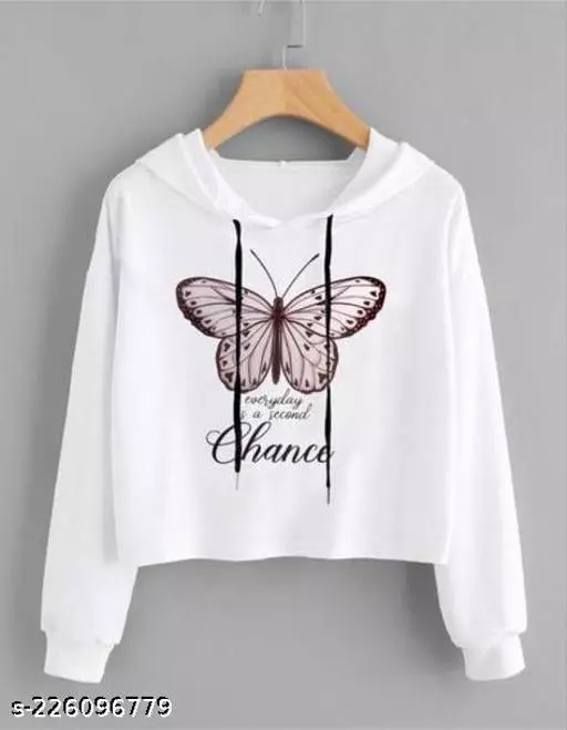 FABRIC BY HOSIERY T-SHIRT FULL SLEEVE BUTTERFLY PRINTED HOOD NECK CROP TOP AND SWEARTSHIRT HOODY 