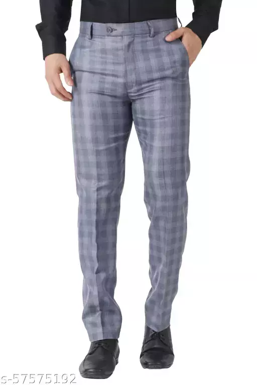 Maleno Men Grey Checkered Trousers