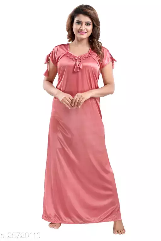 LIFE-TALE Womens Satin Nighty/Night Dress(Peach)