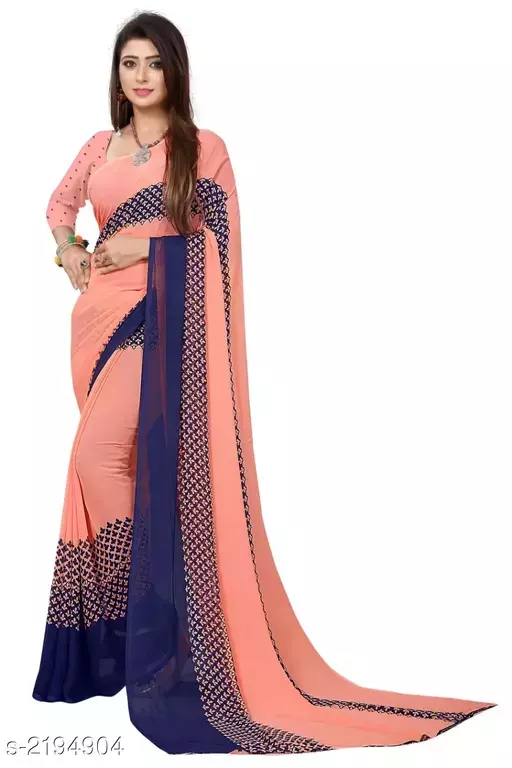 KANOODA Belt Style Georgette Peach Soft Saree With Blouse
